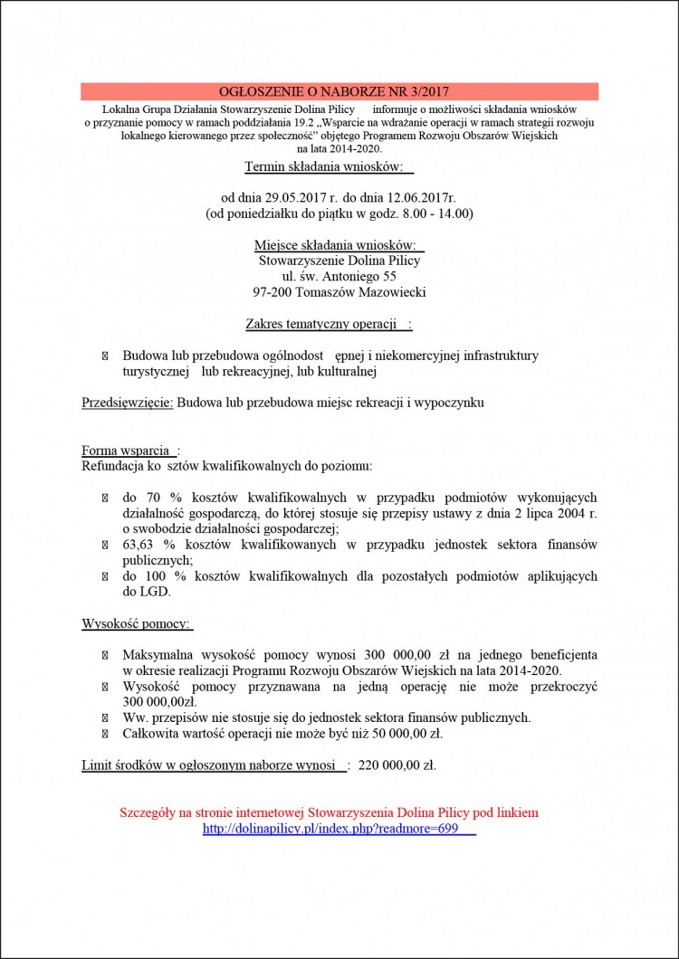 OGŁOSZENIE O NABORZE NR 3 REKREACJA