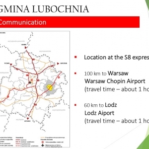 Grafika przedstawia skomunikowanie Gminy Lubochnia z głównymi drogami w Polsce